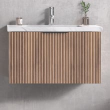 Reedon 750mm Woodgrain Wall Hung Single Vanity with 50mm Stone Countertop